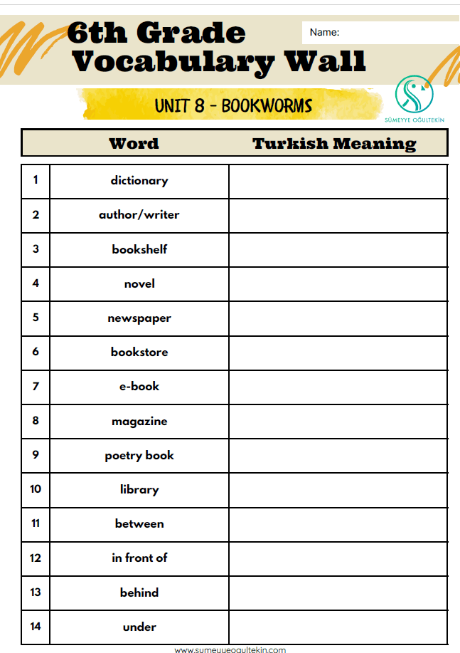 6.8 Bookworms Vocabulary Exercise